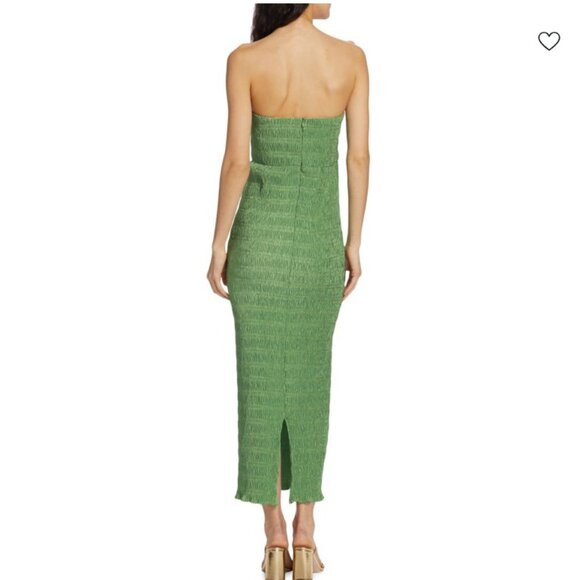 L'IDÉE Aurore Pleated Satin Strapless Midi Dress in Sea Green NWT - Picture 3 of 10